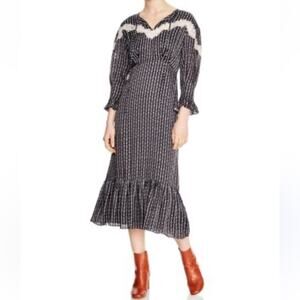sandro paris navy embroidered fit and flare dress Sandro paris dress knit